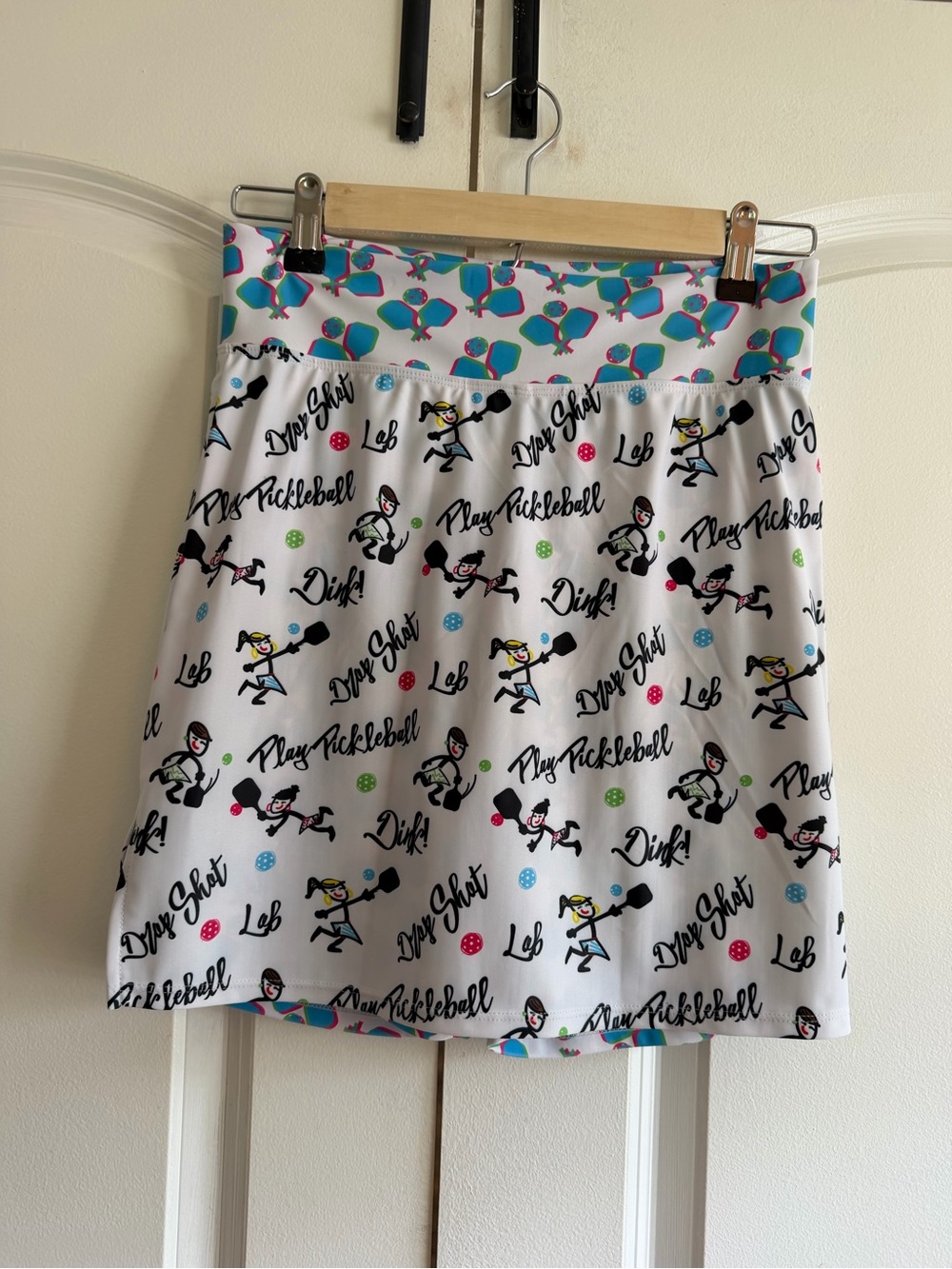 White Pickleball Print Athletic Mini Skirt Skort Paddles Pockets Worn Once